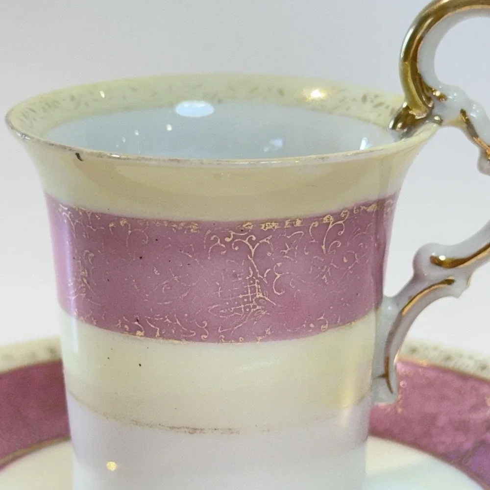 Vintage Ucagco Occupied Japan‎ Demitasse Espresso Cup Ornate Handle Pink & Gold